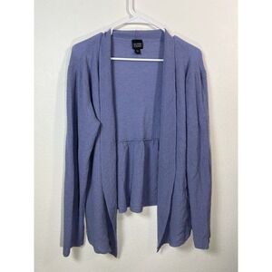 Eileen Fisher 100% Wool Waterfall Front Cardigan L Large Italian Yarn Purple